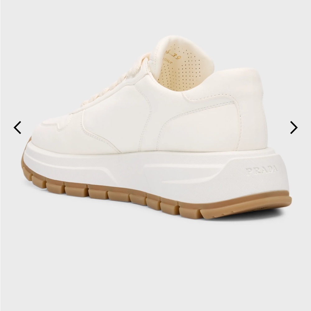Prada leather Cream Sneakers with Brown Sole - Picture 5 of 15